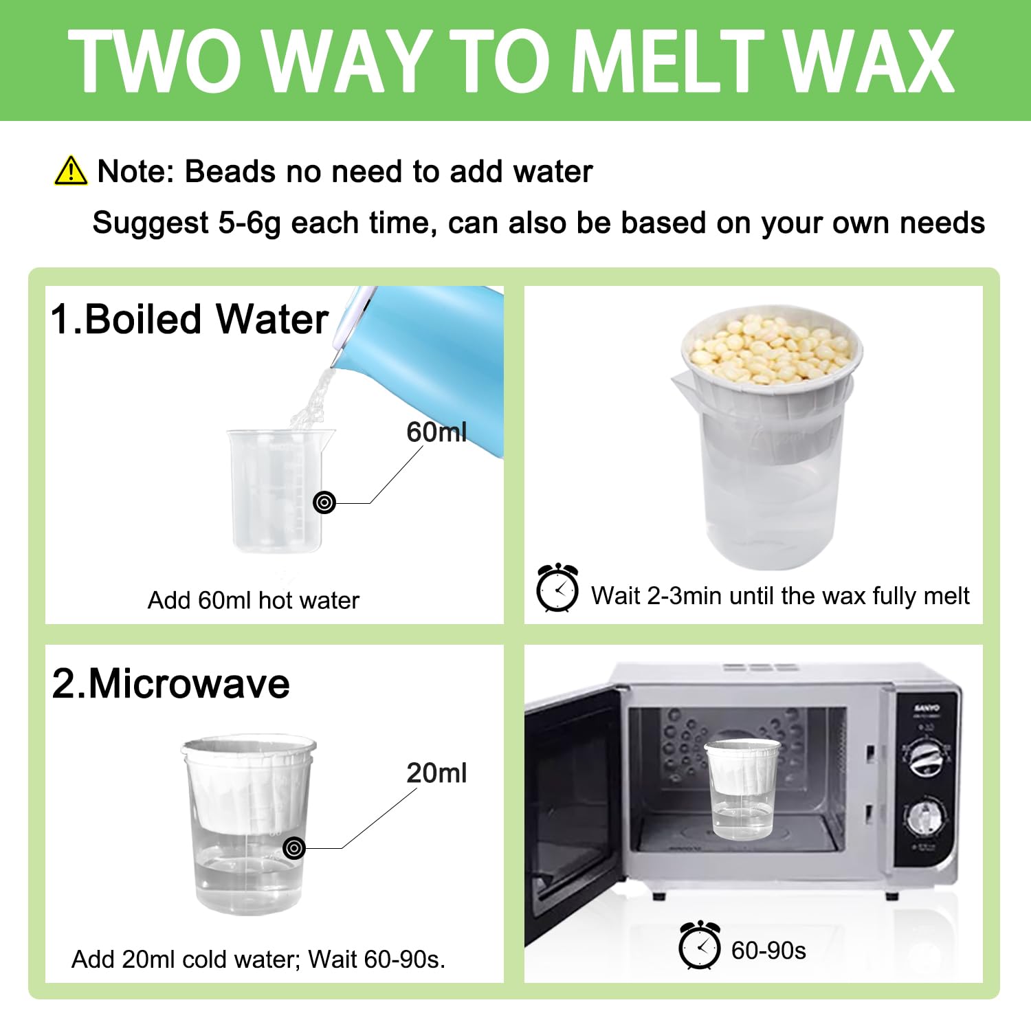 Nose And Ear Hair Waxing Kit - Hair Removal Set For Men And Women With 50G Wax Beads, 20 Applicators (10 Times), 10 Paper Cups, And 10 Mustache Guards : Beauty & Personal Care