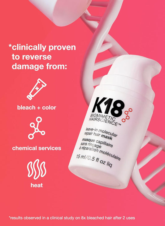 K18 Leave-In Repair Hair Mask Treatment to Repair Dry or Damaged Hair - 4 Minutes to Reverse Hair Damage from Bleach, Color, Chemical Services and Heat