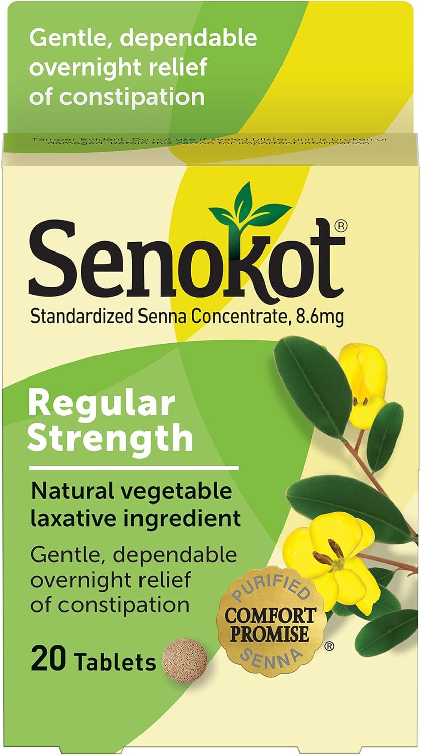 Senokot Regular Strength, Natural Vegetable Laxative Ingredient Senna For Gentle Dependable Overnight Relief Of Occasional Constipation, 20 Tablets