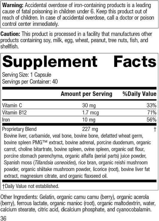 Standard Process Ferrofood - Whole Food Antioxidant, Healthy Blood And Hemoglobin With Cyanocobalamin, Acerola, Shiitake, Rice Bran, Organic Carrot, Alfalfa, Spanish Moss - 40 Capsules