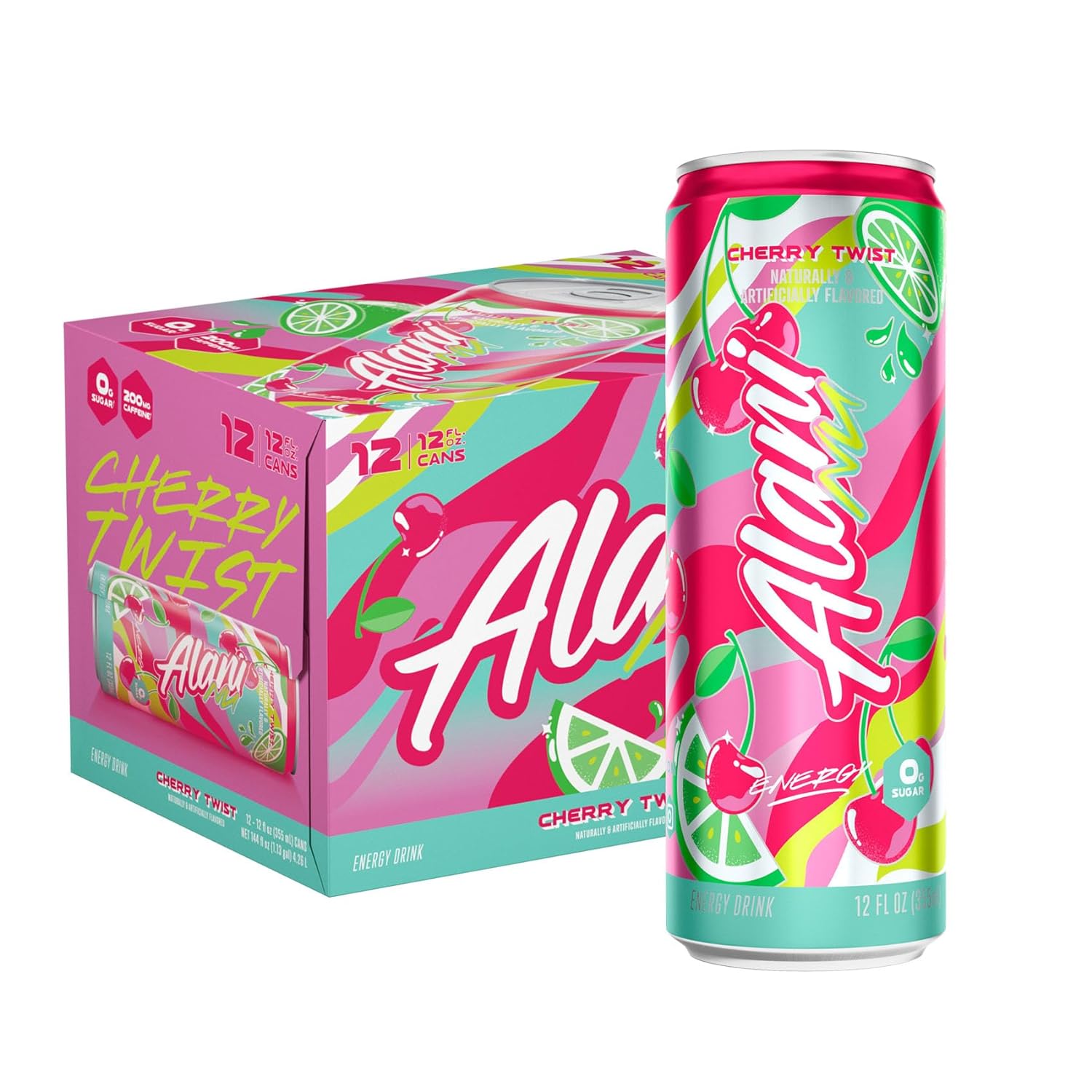 Alani Nu Cherry Twist Sugar Free, Low Calorie Energy Drinks | 200Mg Caffeine | Pre Workout Performance With Antioxidants | Biotin B Vitamins | Zero Sugar | 15 Calories | 12 Fl Oz Cans