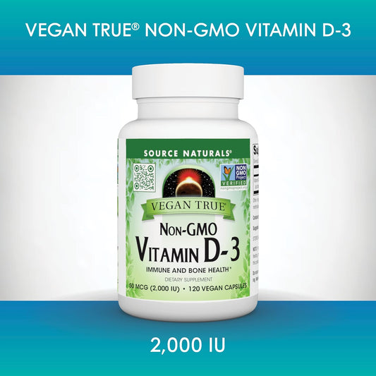 Source Naturals Vegan True, Non-Gmo Vitamin D-3, 2,000 Iu, For Immune And Bone Health* (90 Capsules)