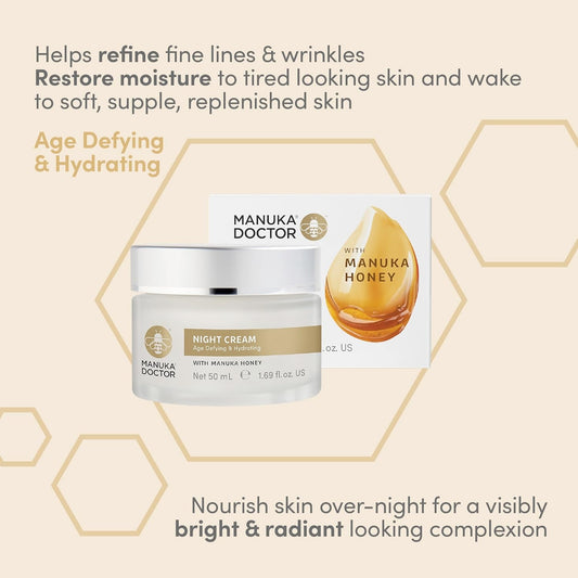 Manuka Doctor Night Cream - Age Defying And Hydrating Face Moisturizer With Manuka Honey, Firming, Helps Refine Fine Lines & Wrinkles (1.69 Fl Oz)