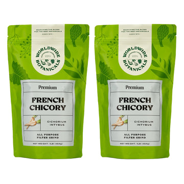 Worldwide Botanicals French Chicory Root - Brew Like Coffee, Blend Roasted Chicory Root With Coffee, Prebiotic Coffee Alternative, Acid Free, Caffeine Free, Kosher, 1 Pound, Pack Of 2