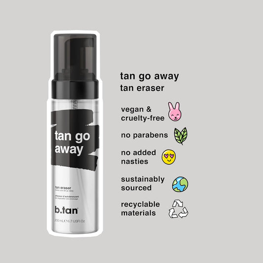 b.tan Self Tan Remover | Tan Go Away - Erases Your Old Self Tanner And Leaves Skin Perfectly Primed For Your Next Fake Tan, 100% Vegan & Cruelty Free, Gentle Formula, Clean Self Tanning, 6.7 Fl Oz