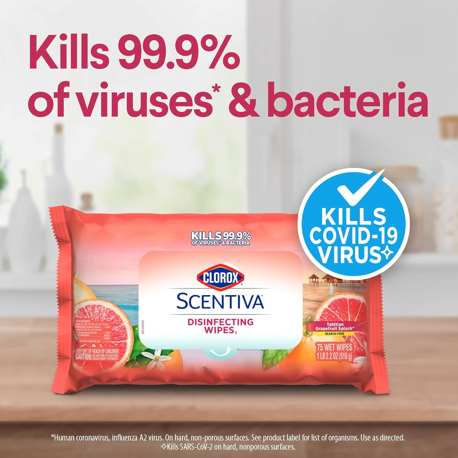 Clorox Scentiva Disinfecting Wipes Value Pack, Mixed 3x 75ct Pacific Breeze & Coconut Scent and 3x 75ct Tahitian Grapefruit Splash Scent, 6 pack : Health & Household