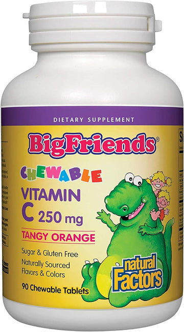 BigFriends by Natural Factors, Chewable Vitamin C 250 mg, Support for Healthy Bones, Teeth and Cartilage, Tangy Orange, 90 tablets (90 servings)