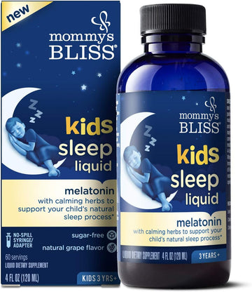 Mommy's Bliss Kids Sleep Liquid with Melatonin & Calming Herbs | Supports The Natural Sleep Process for Children 3 Years & Up | Grape Flavor | Sugar Free| 4 Fl Oz (60 Servings), pack of 1