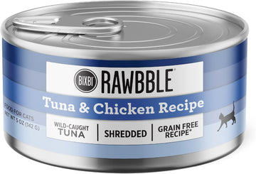 Bixbi Rawbble Shredded Tuna & Chicken Recipe Cans – Grain Free, Protein Rich Wet Cat Food – (5 Ounce Cans, Case Of 24)