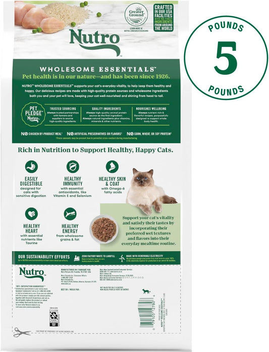 Nutro Wholesome Essentials Dry Cat Food, Sensitive Stomach Cat Food, Chicken, Rice & Peas, 5 Lbs