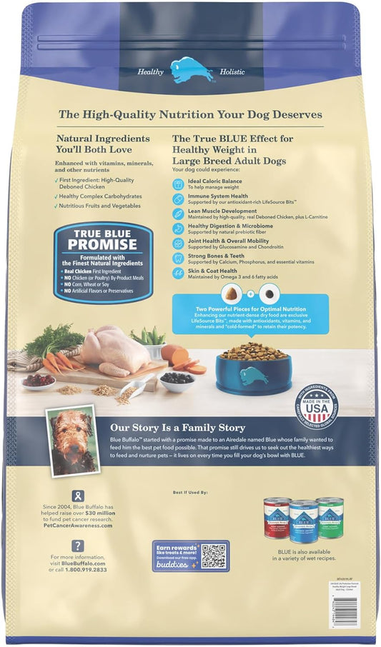 Blue Buffalo Life Protection Formula Healthy Weight Large Breed Adult Dry Dog Food For Weight Control, Made With Natural Ingredients, Chicken & Brown Rice Recipe, 34-Lb. Bag