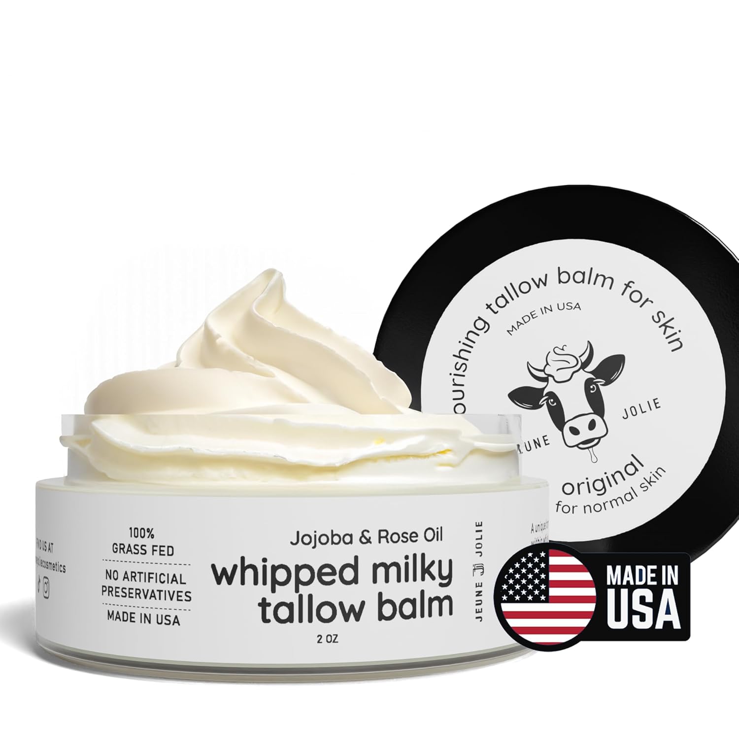 Handmade Whipped Milky Beef Tallow For Skin With Jojoba & Rose Oil - Made In Usa - 100% Grass Fed & Organic Oils - Non-Greasy Silky Soft Moisturizer, For Normal To Dry Skin