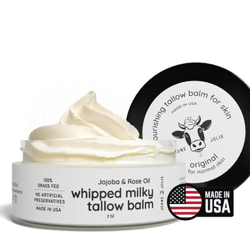 Handmade Whipped Milky Beef Tallow For Skin With Jojoba & Rose Oil - Made In Usa - 100% Grass Fed & Organic Oils - Non-Greasy Silky Soft Moisturizer, For Normal To Dry Skin