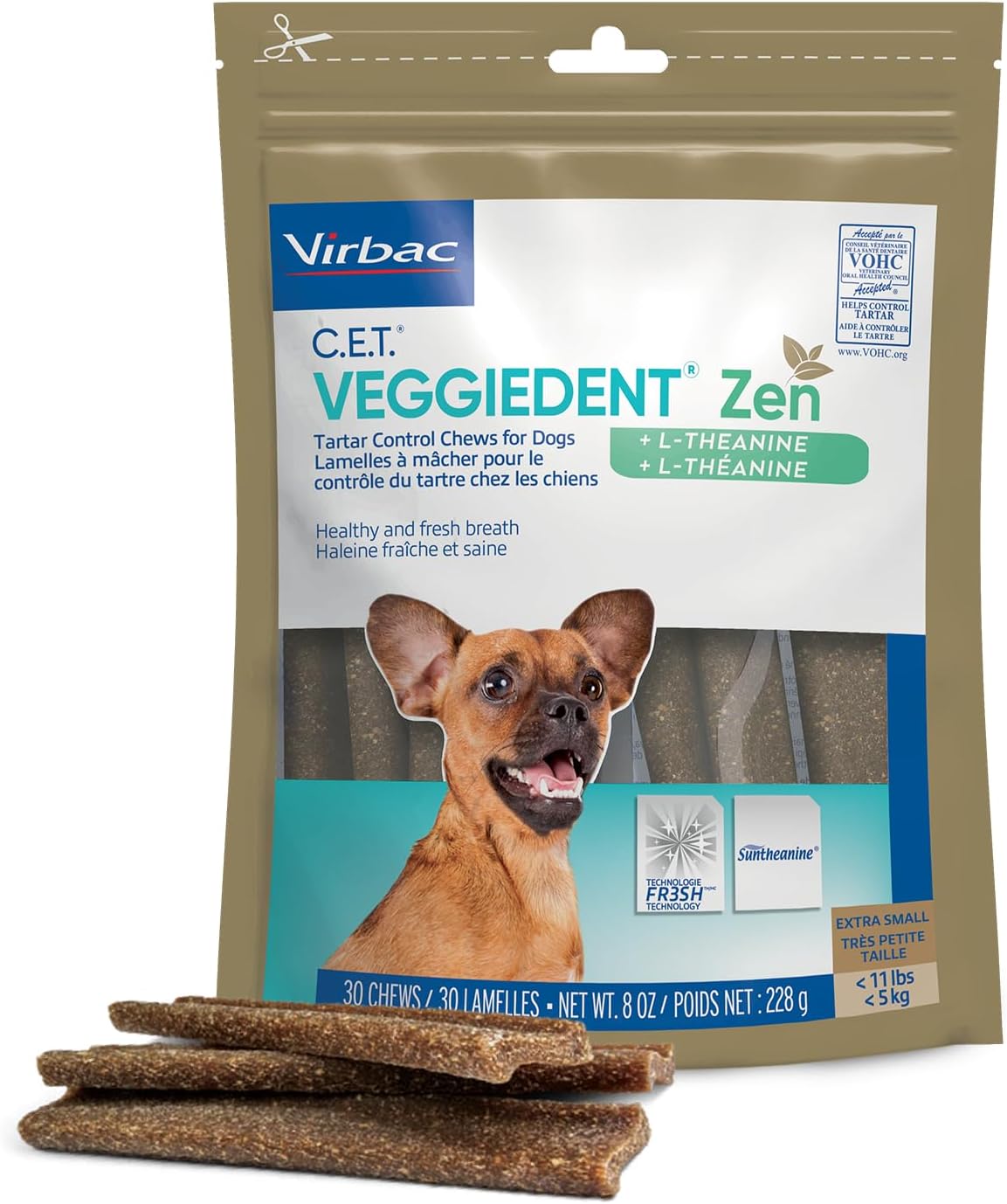 Virbac C.E.T. Veggiedent Zen Tartar Control Chews For Dogs - Extra Small