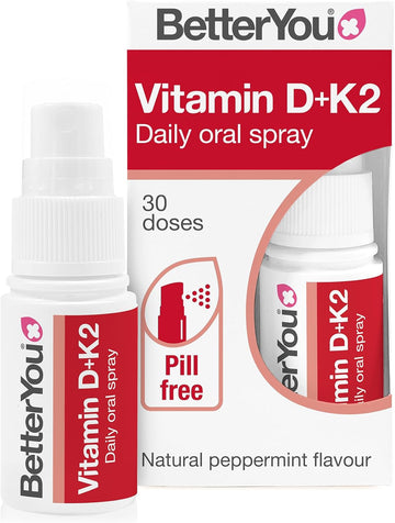 Betteryou Vitamin D3 K2 Oral Spray, Fast Acting Vitamin D 3000 Iu + Vitamin K2 (Mk7) Supplement, Supports Bones, Teeth, Immune System & Blood Clotting, 1-Month Supply, Natural Peppermint Flavour