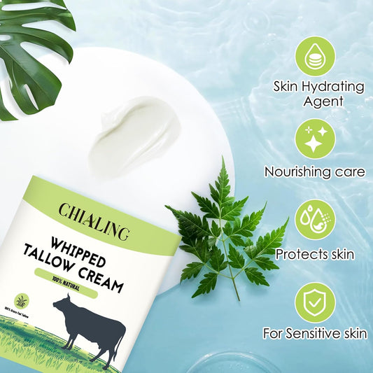 Beef Tallow For Skin, Tallow Face Moisturizer, 100% Grass Fed Beef Tallow And Honey Balm, Whipped Beef Tallow Body Lotion Skin Care For Eczema, Dry, Itchy,Sensitive Skin - Made In Usa-2.0 Oz Unscented
