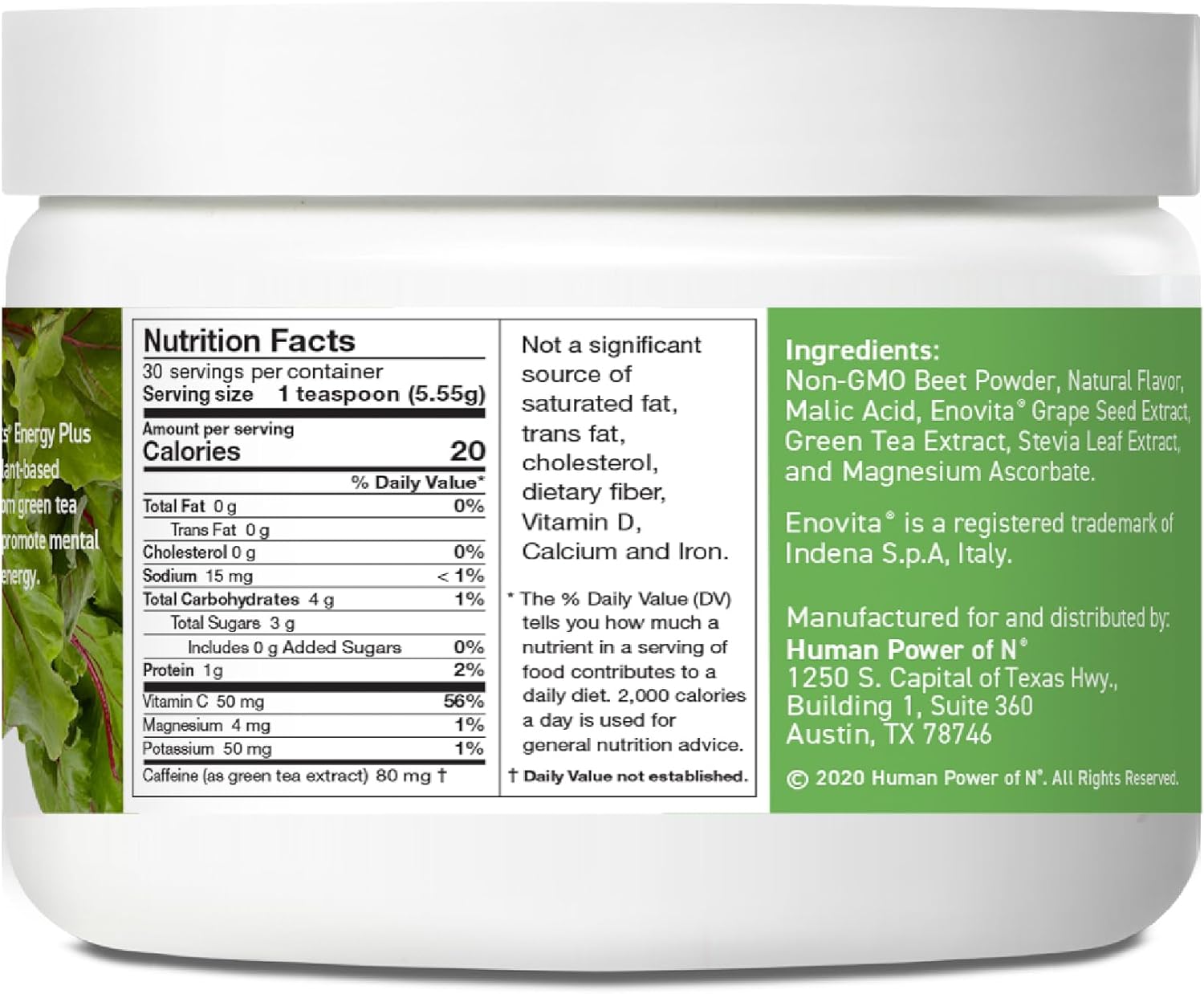 HumanN SuperBeets Energy Plus with Grape Seed Extract - Includes Beet Root Powder, Green Tea Extract, Caffeine, Vitamin C - Non-GMO Superfood Supplement - 5.87oz : Health & Household