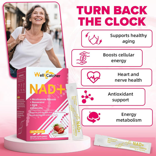 Nad Liquid Packets Supplement For Women: Nad Resveratrol Supplement With Nicotinamide Riboside Pqq Quercetin Support Healthy Cellular Energy Dna Repair & Healthy Aging Srtawberry Flavor 30 Pouches