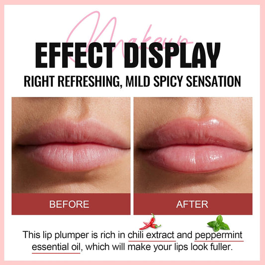 Erinde Lip Plumper Gloss, Natural Spicy Lip Plumping Booster Oil, Ultra-Hydrating & Nourishing Plump Lip Plumper, Glossy Finish Fuller Lip Plumping Gloss For Women Girls, 02