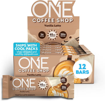 One Coffee Shop Caffeinated Protein Bars, Vanilla Latte, Gluten Free With 20G Protein And 65Mg Of Caffeine Energy, Pantry Staples, 2.12 Oz (12 Count)