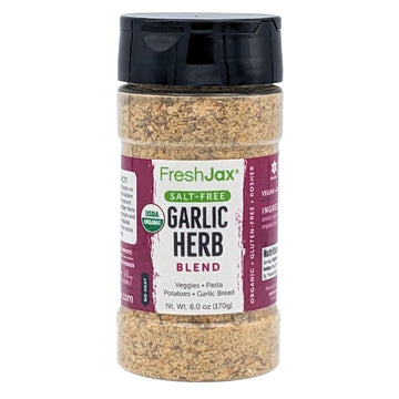 FreshJax Organic Garlic Herb Seasoning Salt Free (6.0 oz Large Bottle) Non GMO, Gluten Free, Keto, Paleo, No Preservatives Garlic Seasoning | Handcrafted in Jacksonville