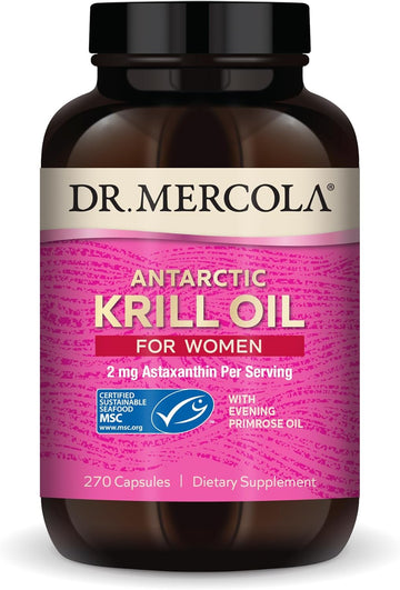 Dr. Mercola Krill Oil For Women, 90 Servings (270 Capsules), 2 Mg Astaxanthin Per Serving, With Evening Primrose Oil, Dietary Supplement, Hormonal Support, Non-Gmo, Msc Certified