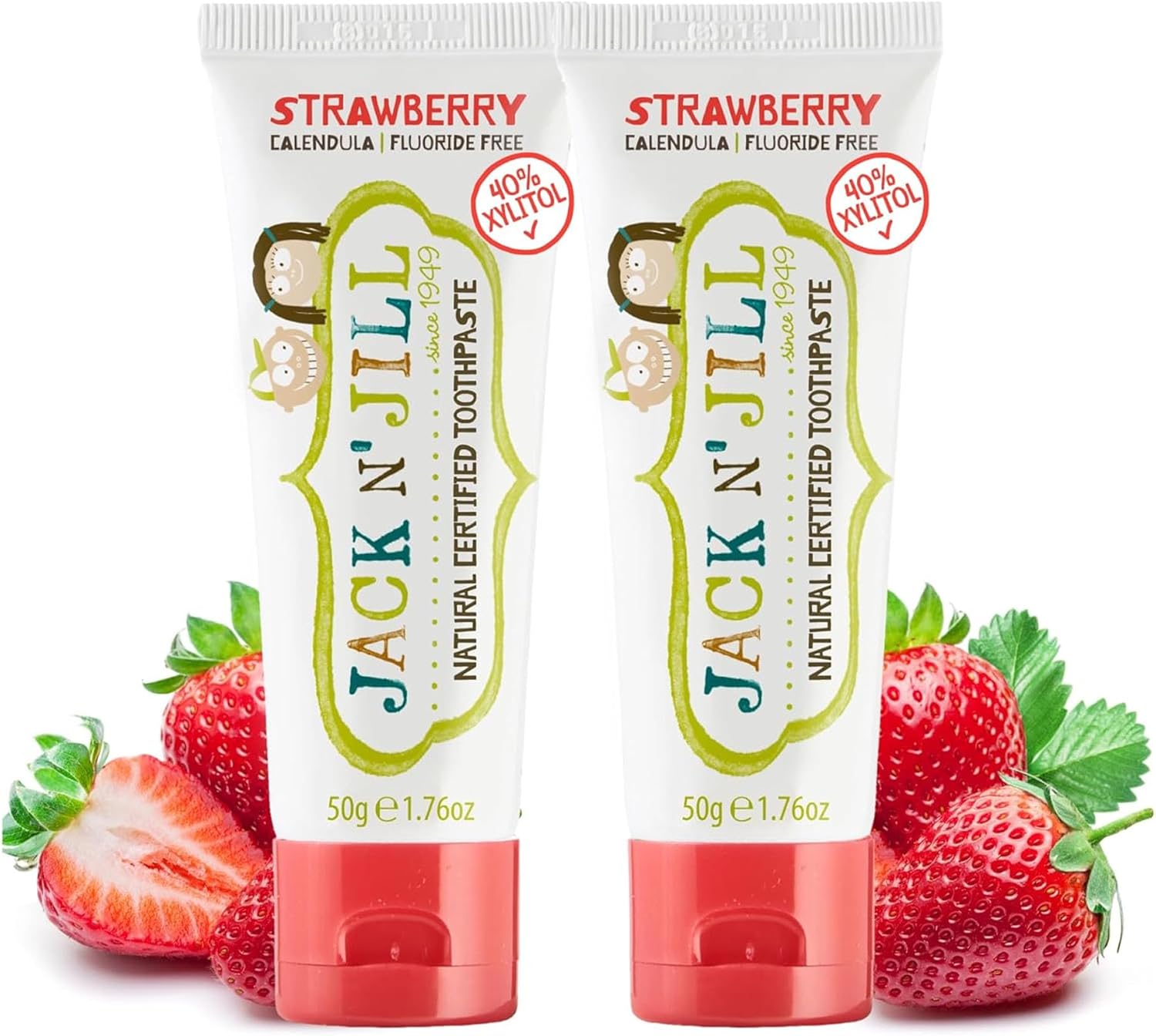 Jack N' Jill Natural Certified Toothpaste - Baby & Toddler Toothpaste, Fluoride-Free, 40% Xylitol, Organic & Sugar-Free, Safe For 6 Months And Up, Makes Tooth Brushing Fun, Mega Berry Strawberry 200G