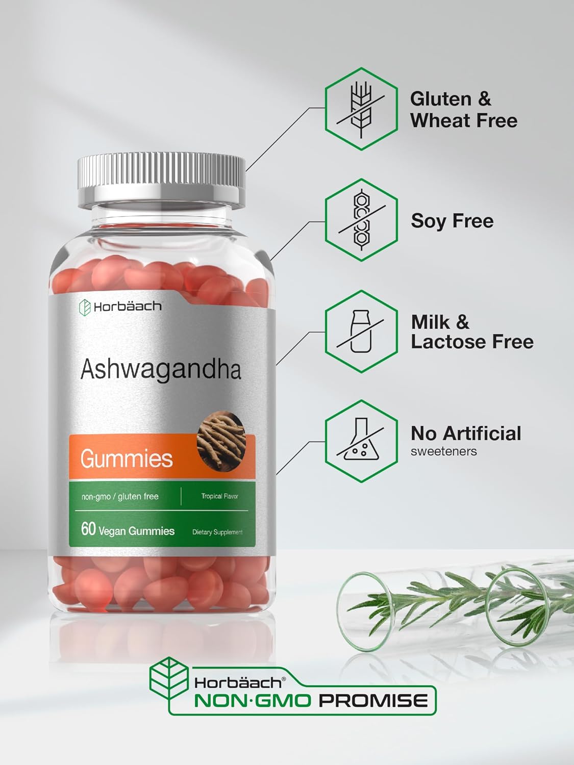 Horbaach Ashwagandha Gummies for Women and Men | 60 Count | Vegan, Non-GMO, Gluten Free Supplement | Tropical Flavor : Health & Household