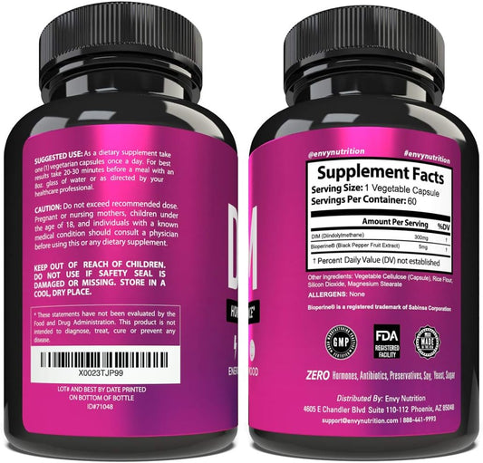 DIM Supplement- Estrogen Supplement for Women and Men - Estrogen for Women Metabolism, Menopause Relief, Energy & Mood Diindolylmethane - 60 Day Supply - 60 DIM Capsules