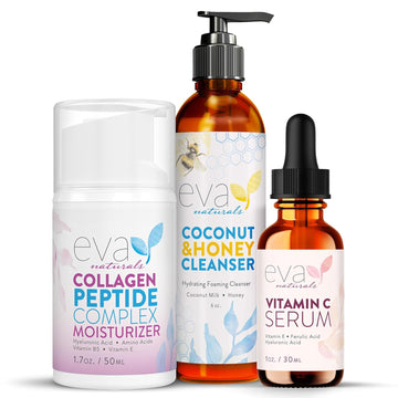 Vitamin C Serum, Peptide Complex Moisturizer & Coconut And Honey Cleanser Bundle