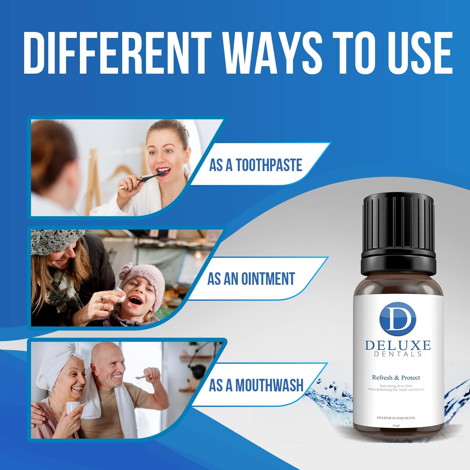Deluxe Dentals Gum Health Treatment For Adults - Toothache Treatment - Mouthwash For Gum Health, Fast Acting Pure Botanical Oils Remedy For Teeth And Gums, Clove Oil For Toothache - 15Ml