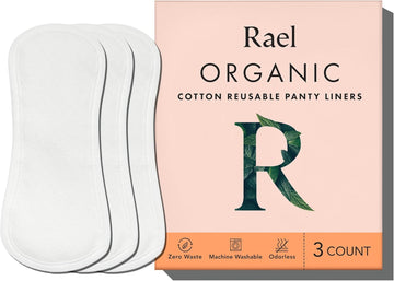 Rael Reusable Panty Liners Menstrual, Organic Cotton Cover - Postpartum Essential, Cloth Panty Liners For Women, Soft And Thin, Absorbent, Machine Washable (3 Count, White)