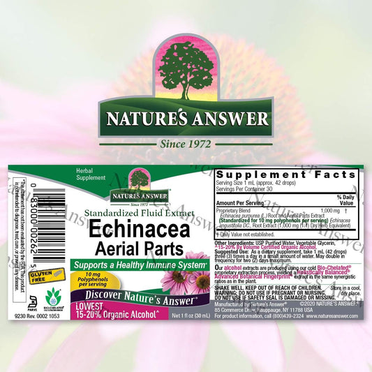 Nature's Answer Echinacea Liq Drops with Organic Low Alcohol 1   NON GMO, Kosher, Gluten Free | Super Concentrated | Immune Support