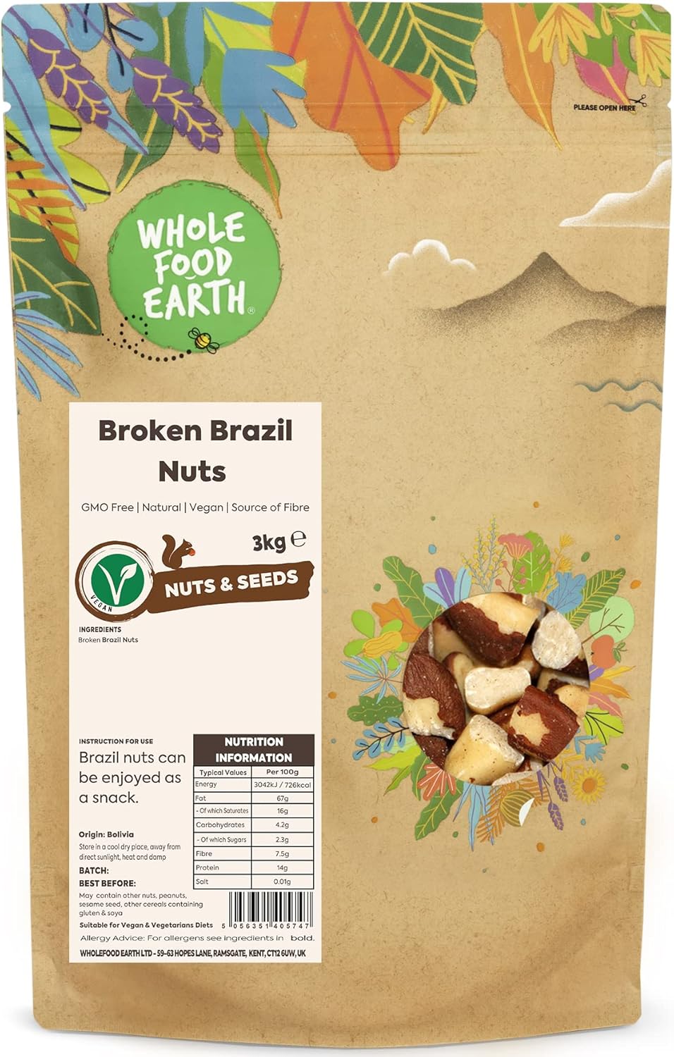 Wholefood Earth Whole Cashew Nuts 3 Kg | Gmo Free | Natural | Source Of Fibre | Source Of Protein