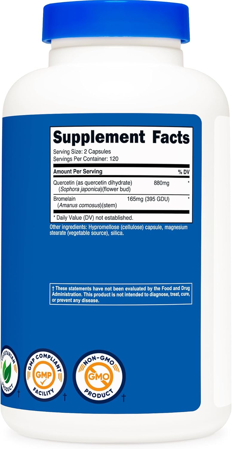 Nutricost Quercetin 880mg, 240 Vegetarian Capsules with Bromelain (165mg) - 120 Servings (440mg Quercetin Per Cap) - Gluten Free, Non-GMO : Health & Household