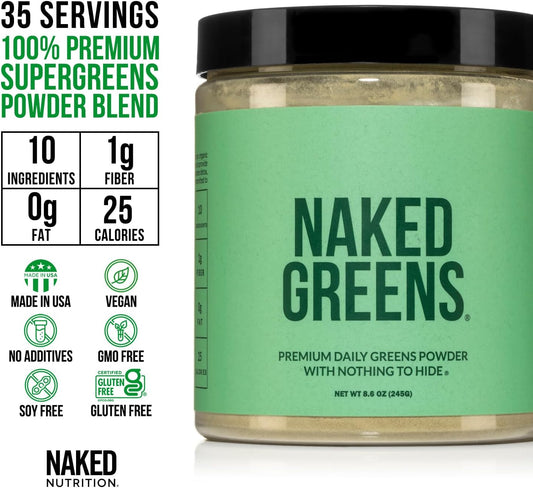 Naked Nutrition Super Greens Powder Organic Greens Supplement - Only 10 Premium Ingredients - Vegan, Non-Gmo, Prebiotic And Probiotic - 35 Servings