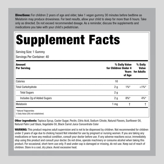 Piping Rock Kids Melatonin Gummy 1mg | 40 Gummies | Cherry Flavor | Vegan, Non-GMO, Gluten Free Supplement
