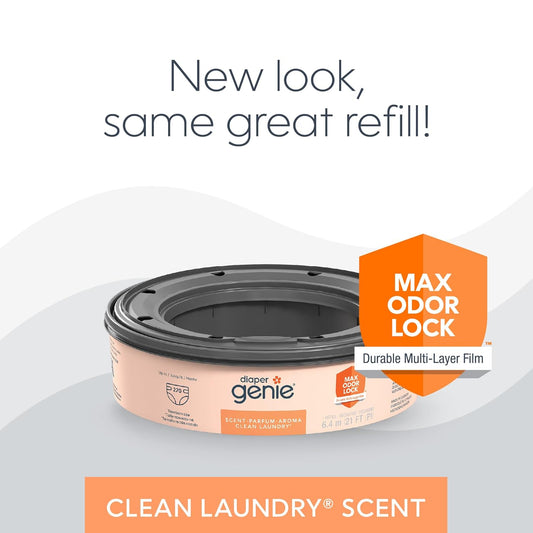 Diaper Genie Bags Refills 270 Count (Pack Of 3) Clean Laundry Scent | Diaper Pail Refills With Max Odor Lock | Holds Up To 810 Newborn Diapers