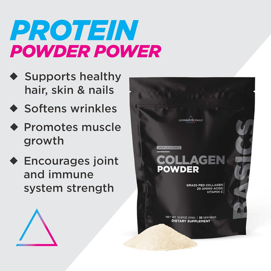 Livingood Daily Vanilla Collagen Powder For Women & Men, Hydrolyzed Collagen Peptides Powder With Vitamin C, Protein With 20 Amino Acids, Type I & Iii, Grass Fed, Keto, Paleo, Gluten Free, 30 Srvgs