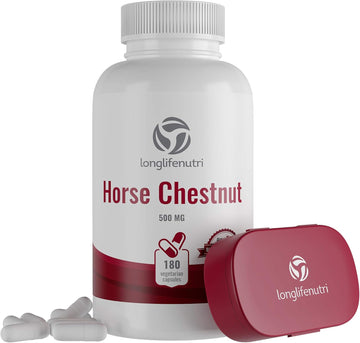 Horse Chestnut Extract 500Mg 180 Vegetarian Capsules | Made In Usa | Aescin 100Mg Per Pill | Horsechestnut Seed Supplement 500 Mg