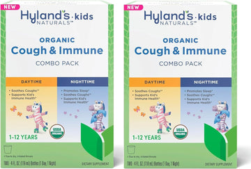 Hyland's - Kids - Organic Cough & Immune Day & Night Combo Pack - Eases Coughs, Supports Immunity, Promotes Sleep, Two 4 Fl Oz. Bottles (8 fl oz) (Pack of 2) : Health & Household