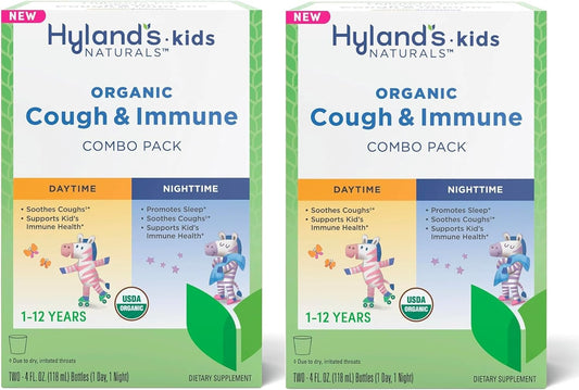 Hyland's - Kids - Organic Cough & Immune Day & Night Combo Pack - Eases Coughs, Supports Immunity, Promotes Sleep, Two 4 Fl Oz. Bottles (8 fl oz) (Pack of 2) : Health & Household