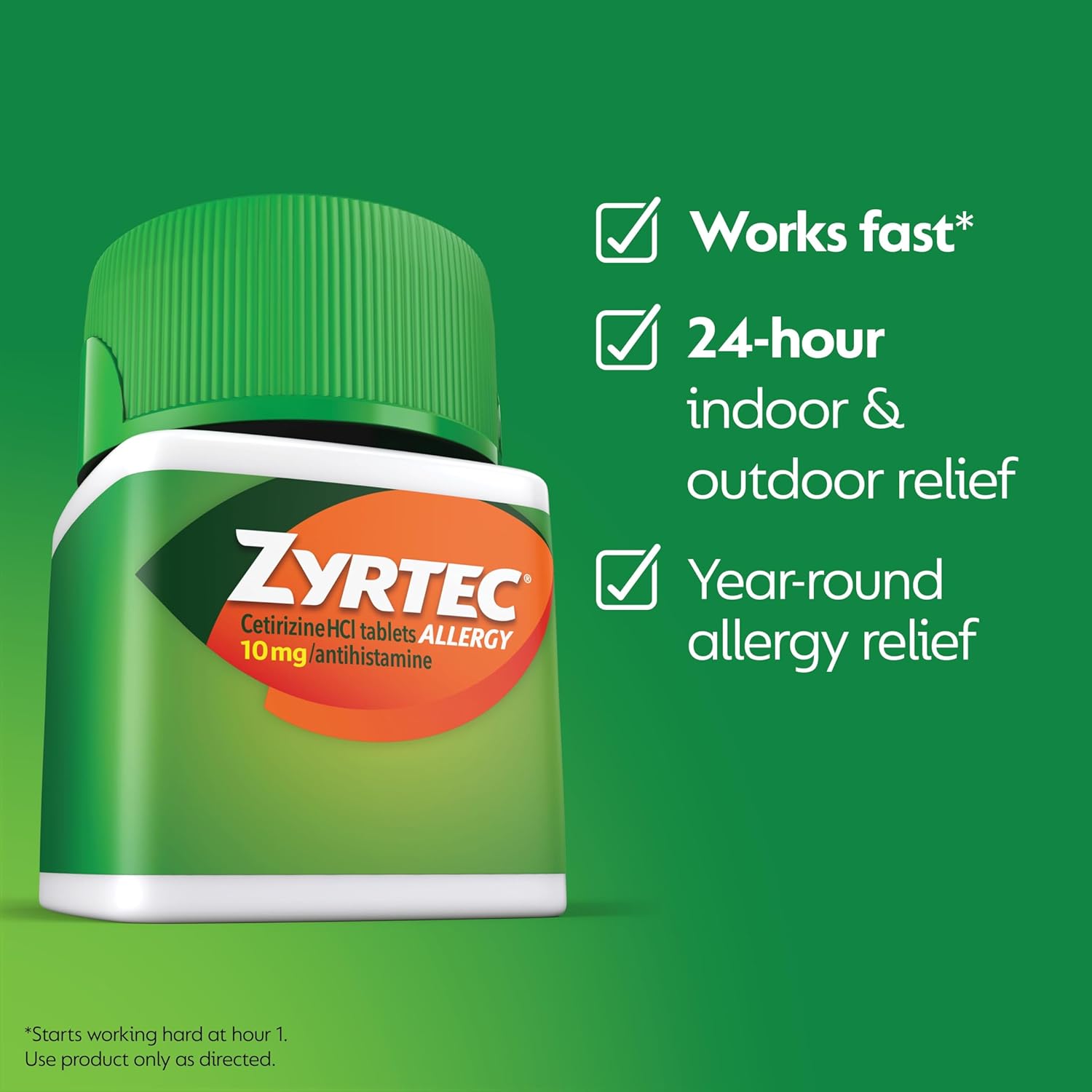 Zyrtec 24 Hour Allergy Relief Tablets, Indoor & Outdoor Allergy Medicine With 10 Mg Cetirizine Hcl Per Antihistamine Tablet, Relief Of Allergies, 60 Count. : Health & Household