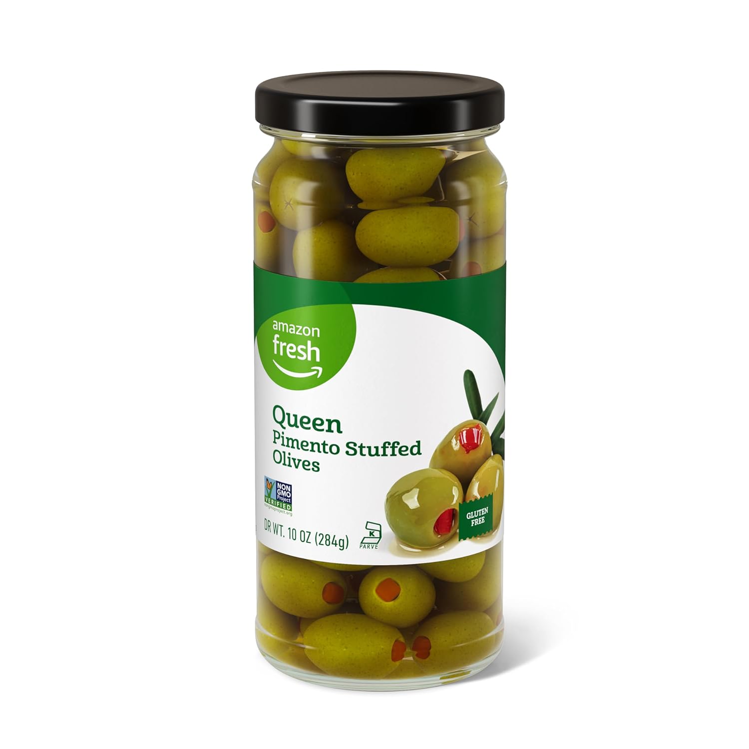 Amazon Fresh, Queen Pimento Stuffed Olives, 10 Oz (Previously Happy Belly, Packaging May Vary)