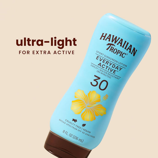 Hawaiian Tropic Everyday Active Lotion Sunscreen Spf 30, 8Oz | Hawaiian Tropic Sunscreen Spf 30, Sunblock, Broad Spectrum Sunscreen, Oxybenzone Free Sunscreen, Water Resistant Sunscreen, 8Oz