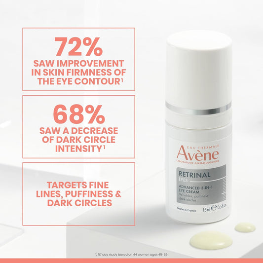 Avène Retrinal Eyes Advanced 3-In-1 Eye Cream, Retinal Eye Cream, Powered By Retinaldehyde & Hyaluronic Acid, Helps Smooth Wrinkles, Minimizes Under-Eye Puffiness & Dark Circles, Eye Cream Anti-Aging