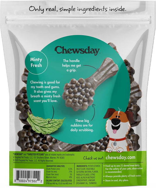 Small Minty Fresh Daily Dental Dog Chews, Made in The USA, Natural Highly-Digestible Oral Health Treats for Healthy Gums and Teeth - 14 Count