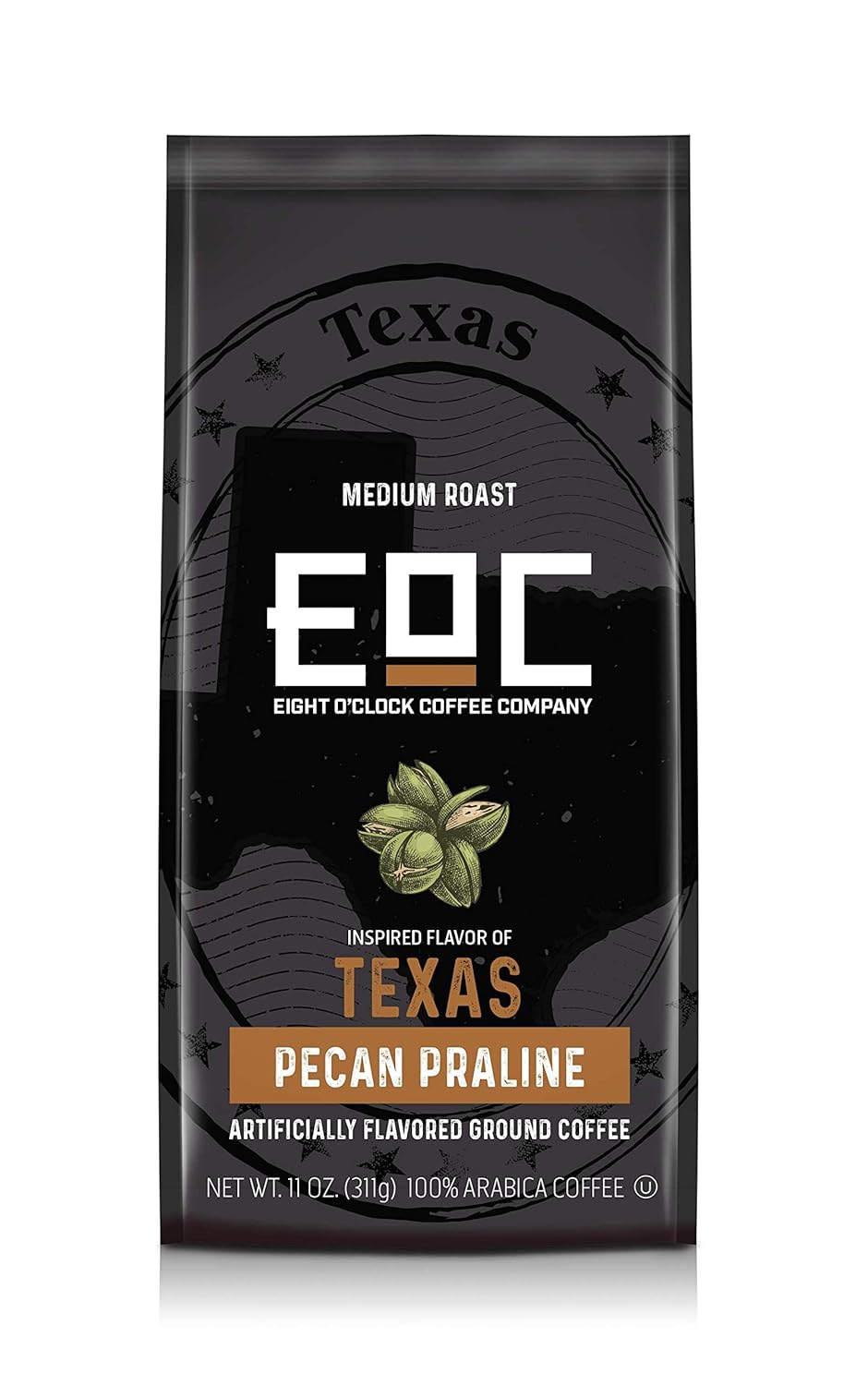 Eight O'Clock Coffee Flavors of America Texas Pecan Praline, 11 Ounce, Ground Coffee, 100% Arabica, Buttery Pecan Flavor