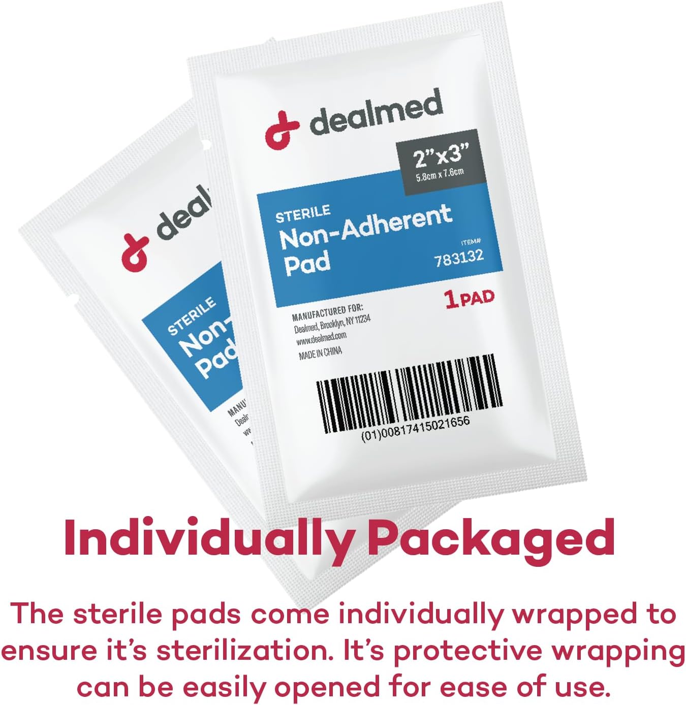 Dealmed Sterile Non-Adherent 2" x 3" Gauze Pads Non-Adhesive Wound Dressing, Highly Absorbent & Non-Stick, Painless Removal-Switch, Individually Wrapped for Extra Protection (Box of 100) : Health & Household