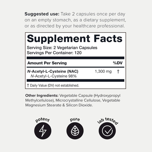 Toniiq 1300Mg Nac - 4 Month Supply - Min. 98%+ Tested Purity - Ultra High Strength Bioavailable Nac Cysteine Supplement - 240 Vegetarian N Acetyl Cysteine Capsules -Lab Tested Tq